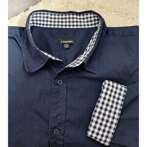 J. Peterman Button Down Flip Cuff Shirt Mens XL Navy Long Sleeve Cotton Preppy